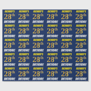Papel De Presente Azul, falso/ouro de imitação, "28o ANIVERSÁRIO 
