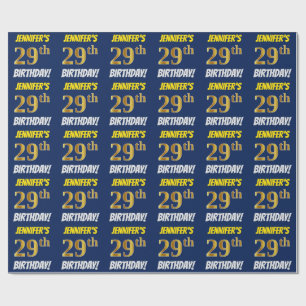 Papel De Presente Azul, falso/ouro de imitação, "29o ANIVERSÁRIO 