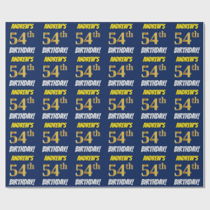Papel De Presente Azul, falso/ouro de imitação, "54th ANIVERSÁRIO