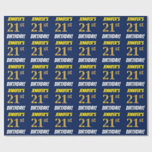 Papel De Presente Azul, falso/ouro de imitação, "aniversário de 2