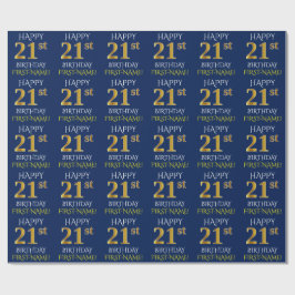 Papel De Presente Azul, Faux Dourado "aniversário de 21 anos FELIZ"