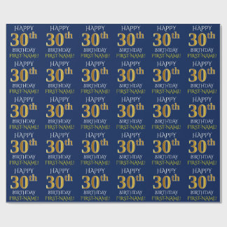 Papel De Presente Azul, Faux Dourado "aniversário de 30 anos FELIZ"