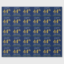 Papel De Presente Azul, Faux Dourado "FELIZ 44 ANIVERSÁRIO"