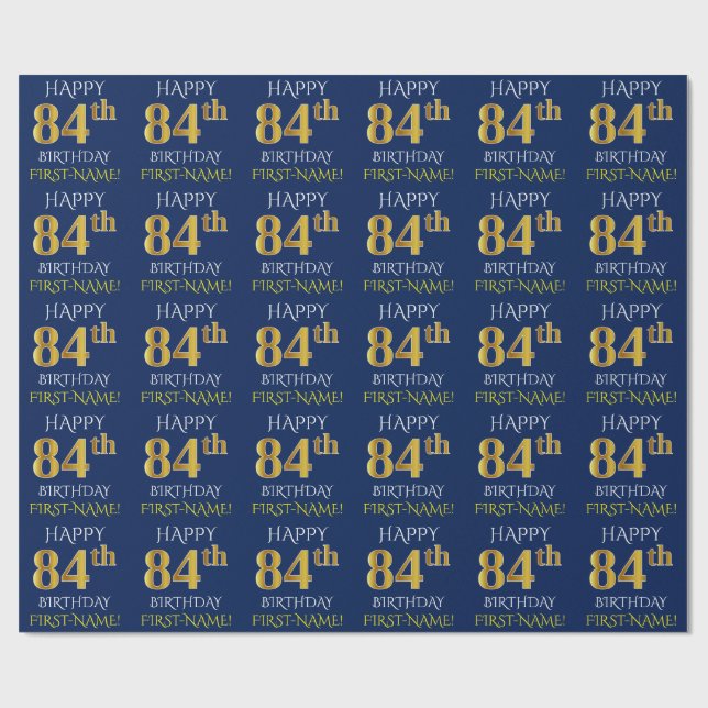 Papel De Presente Azul, Faux Dourado "FELIZ 84 ANOS" (Aberto)