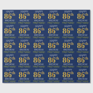 Papel De Presente Azul, Faux Dourado "FELIZ 86º ANIVERSÁRIO"