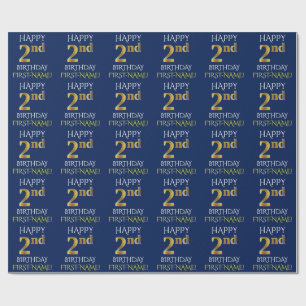 Papel De Presente Azul, Faux Dourado "segundo aniversário FELIZ"