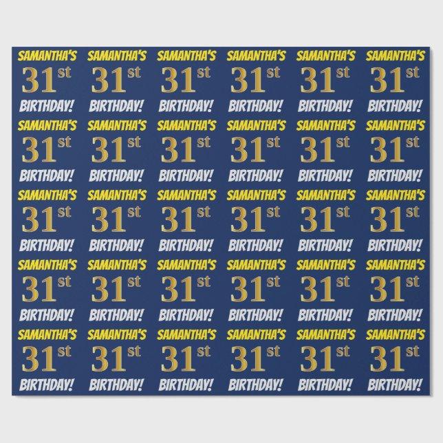 Papel De Presente Azul, Faux/Imitação Dourada, "31º ANIVERSÁRIO" (Aberto)