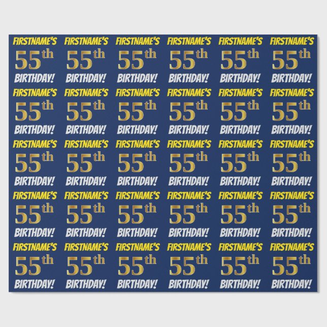 Papel De Presente Azul, Faux/Imitação Dourada, "55º ANIVERSÁRIO" (Aberto)