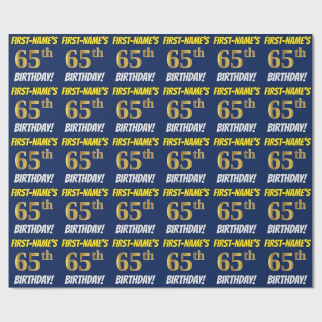 Papel De Presente Azul, Faux/Imitação Dourada, "65 ANOS" (Aberto)