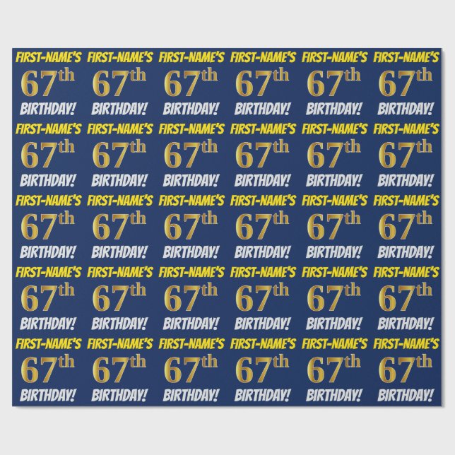 Papel De Presente Azul, Faux/Imitação Dourada, "67º ANIVERSÁRIO" (Aberto)