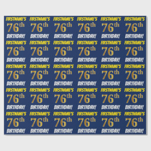Papel De Presente Azul, Faux/Imitação Dourado, "76º ANIVERSÁRIO"
