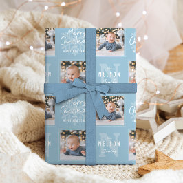 Papel De Presente Azul Feliz Natal Caligrafia Família 2 foto