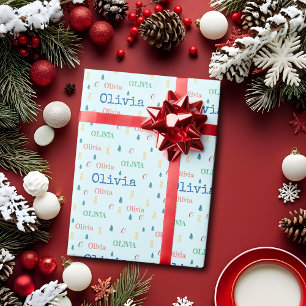 Papel De Presente Azul Festivo Natal Personalizado Nome Repetitivo