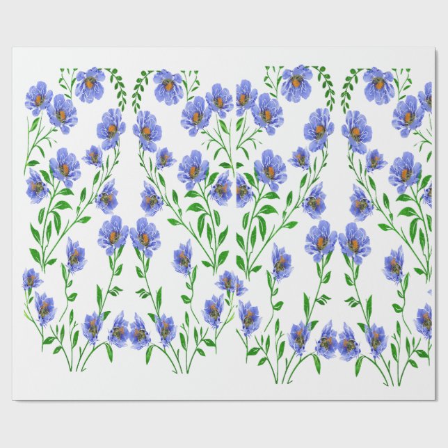 Papel De Presente Azul floral  (Aberto)
