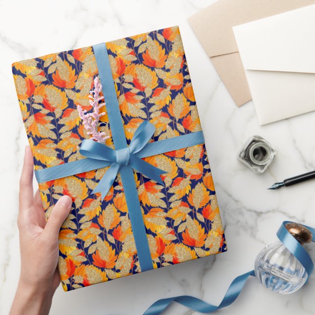 Papel De Presente Azul | Folhas de outono Modernas (Presentear)
