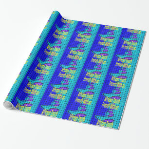 Papel De Presente Azul Francês Africano Tecido Abstrato Forma Roxa