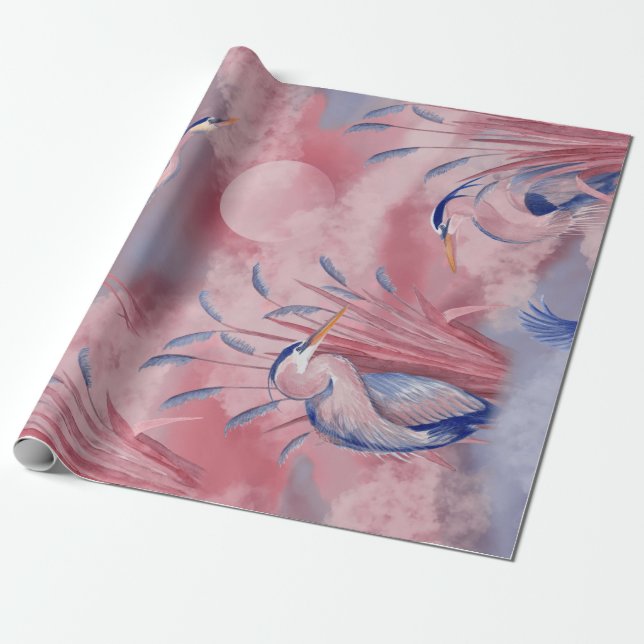 Papel De Presente Azul Heron - rosa (Desenrolado)