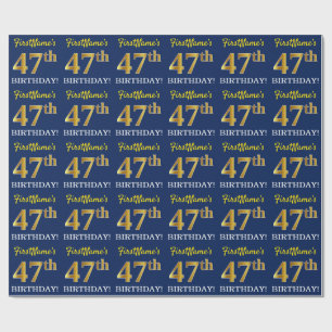 Papel De Presente Azul, Imitação de Ouro "47º ANIVERSÁRIO"