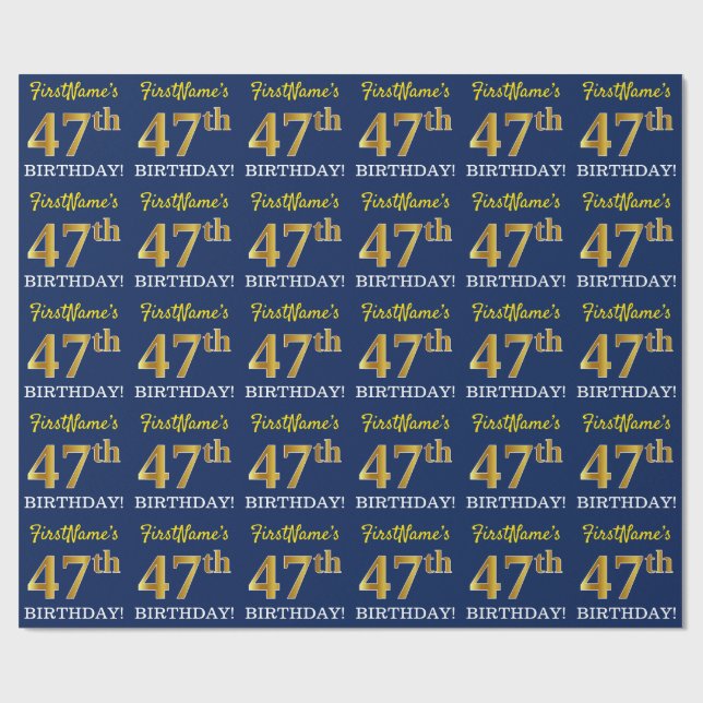 Papel De Presente Azul, Imitação de Ouro "47º ANIVERSÁRIO" (Aberto)