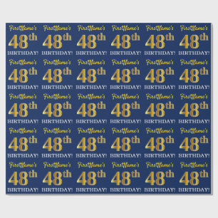 Papel De Presente Azul, Imitação de Ouro "48º ANIVERSÁRIO"