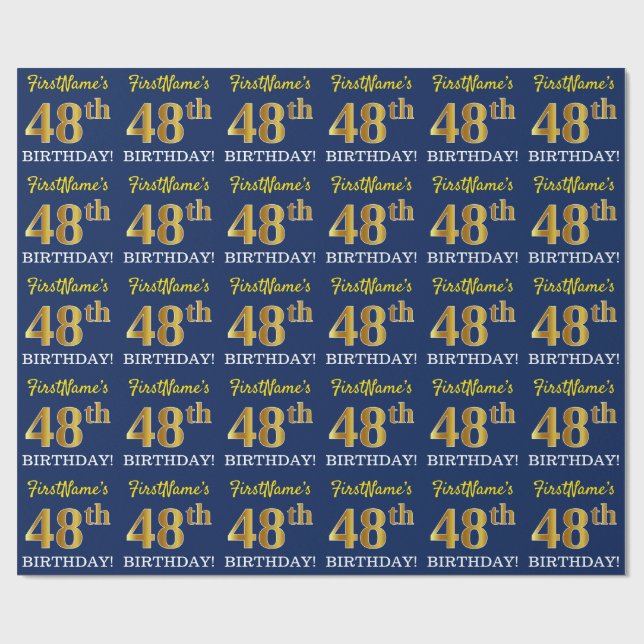 Papel De Presente Azul, Imitação de Ouro "48º ANIVERSÁRIO" (Aberto)
