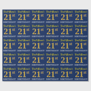 Papel De Presente Azul, Imitação de Ouro "ANIVERSÁRIO DE 21 ANOS"