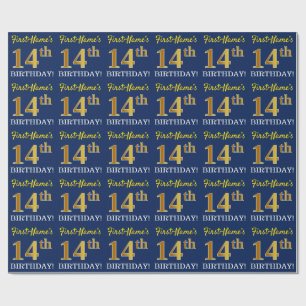 Papel De Presente Azul, Imitação Dourada "14 de ANIVERSÁRIO"