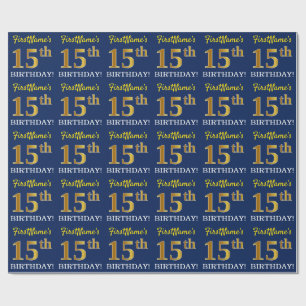 Papel De Presente Azul, Imitação Dourada "15 ANIVERSÁRIO"