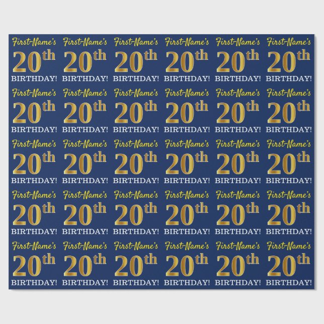 Papel De Presente Azul, Imitação Dourada "20 de ANIVERSÁRIO (Aberto)
