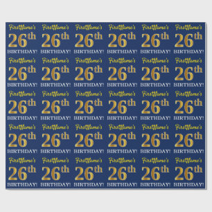 Papel De Presente Azul, imitação Dourada "26º ANIVERSÁRIO"