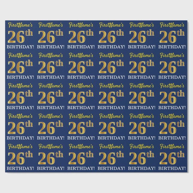 Papel De Presente Azul, Imitação Dourada "26º ANIVERSÁRIO" (Aberto)