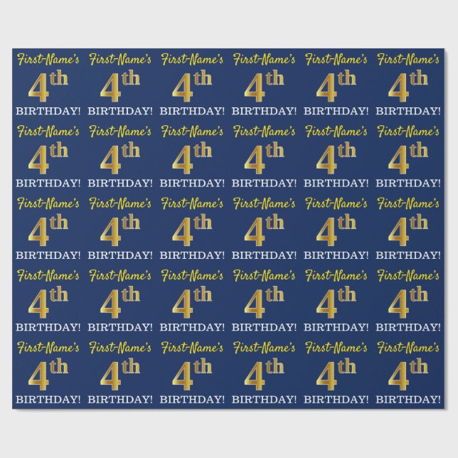 Papel De Presente Azul, Imitação Dourada "4º ANIVERSÁRIO" (Aberto)