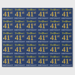 Papel De Presente Azul, Imitação Dourada "41 ruas ANIVERSÁRIO"