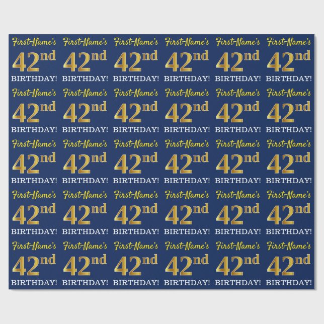 Papel De Presente Azul, Imitação Dourada "42º ANIVERSÁRIO" (Aberto)