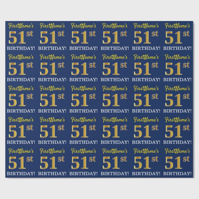Papel De Presente Azul, Imitação Dourada "51 ruas ANIVERSÁRIO" (Aberto)