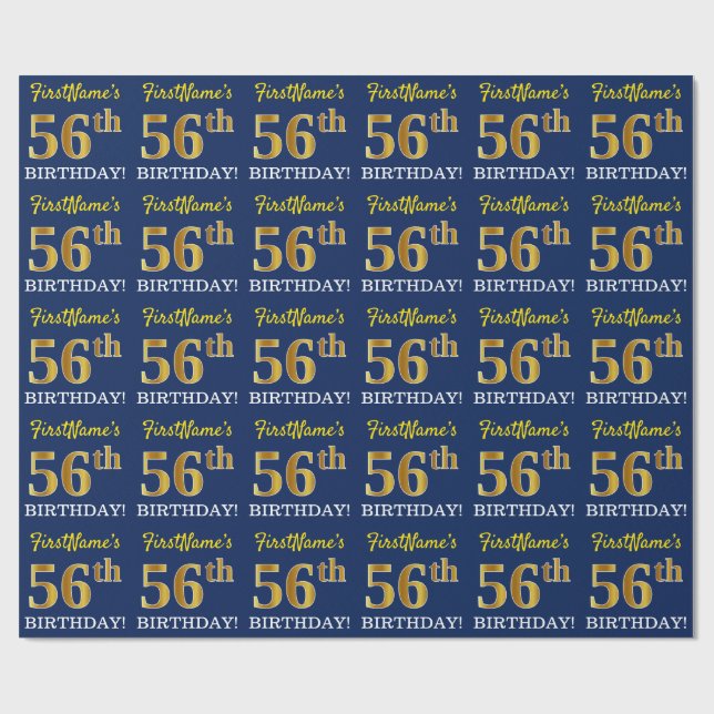 Papel De Presente Azul, Imitação Dourada "56º ANIVERSÁRIO" (Aberto)