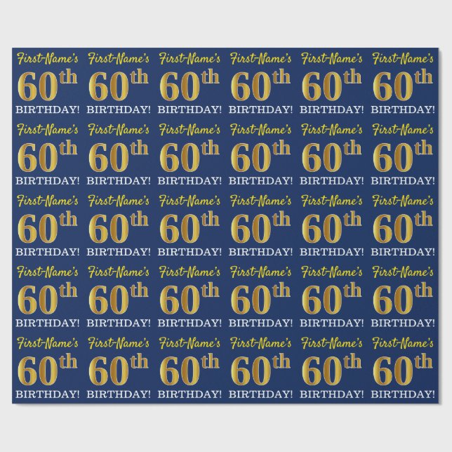 Papel De Presente Azul, Imitação Dourada "60 ANOS" (Aberto)