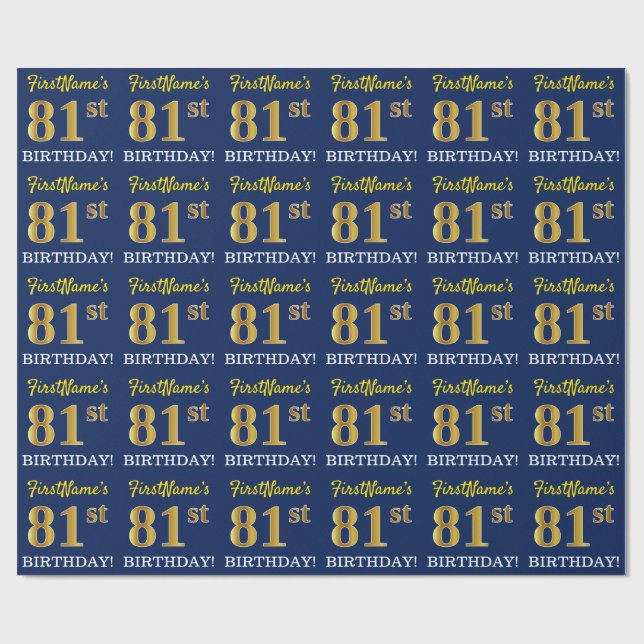 Papel De Presente Azul, Imitação Dourada "81 ruas ANIVERSÁRIO" (Aberto)
