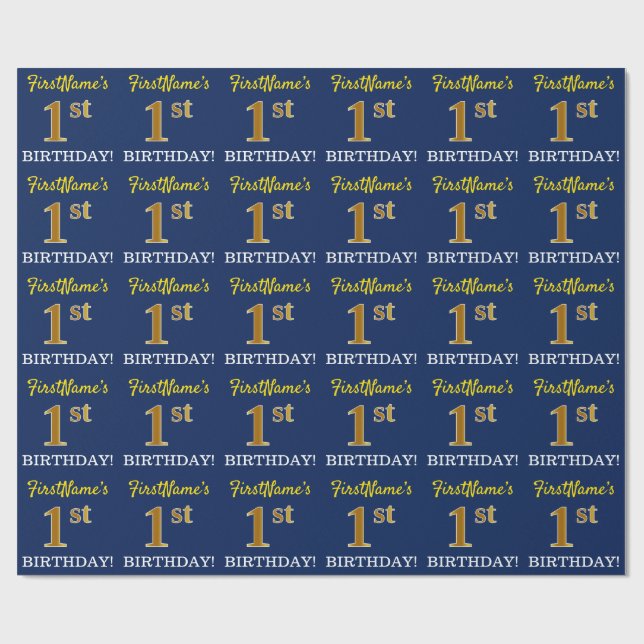 Papel De Presente Azul, Imitação Dourada "primeiro aniversario" (Aberto)