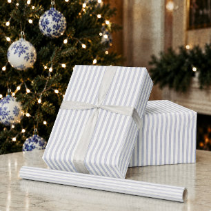 Papel De Presente Azul Listrado Férias Natal Preppy