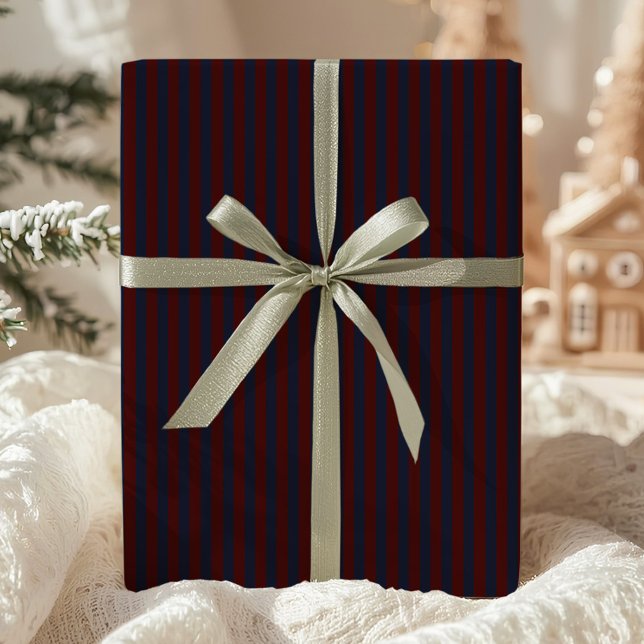 Papel De Presente Azul Marinho & Burgundy Listrado (Criador carregado)