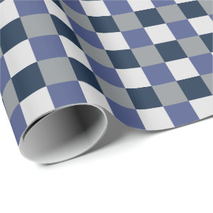 Papel De Presente Azul Marinho Cinza Branco Xadrez