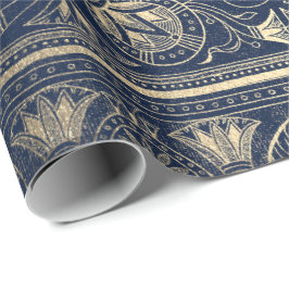 Papel De Presente Azul, Marinho Dourado Papyrus Antiquado Egípcio Fl