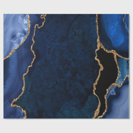 Papel De Presente Azul Marinho e Ágata Brilhante Dourado Falso