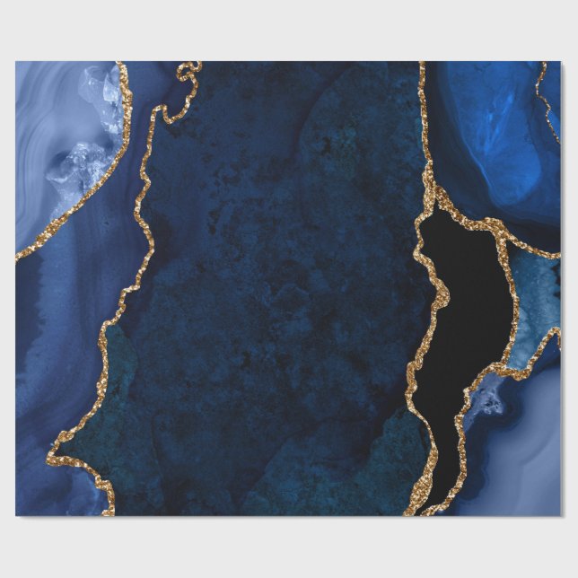 Papel De Presente Azul Marinho e Ágata Brilhante Dourado Falso (Aberto)