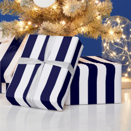 Papel De Presente Azul Marinho e Branco Padrão de Listras Extra Gran