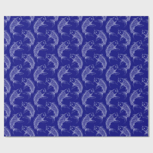 Papel De Presente Azul marinho e branco Peixe Koi japonês