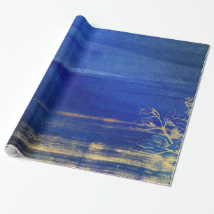 Papel De Presente Azul Marinho e Dourado