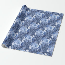 Papel De Presente Azul marinho e Rosa Branca Floral