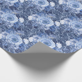 Papel De Presente Azul marinho e Rosa Branca Floral
